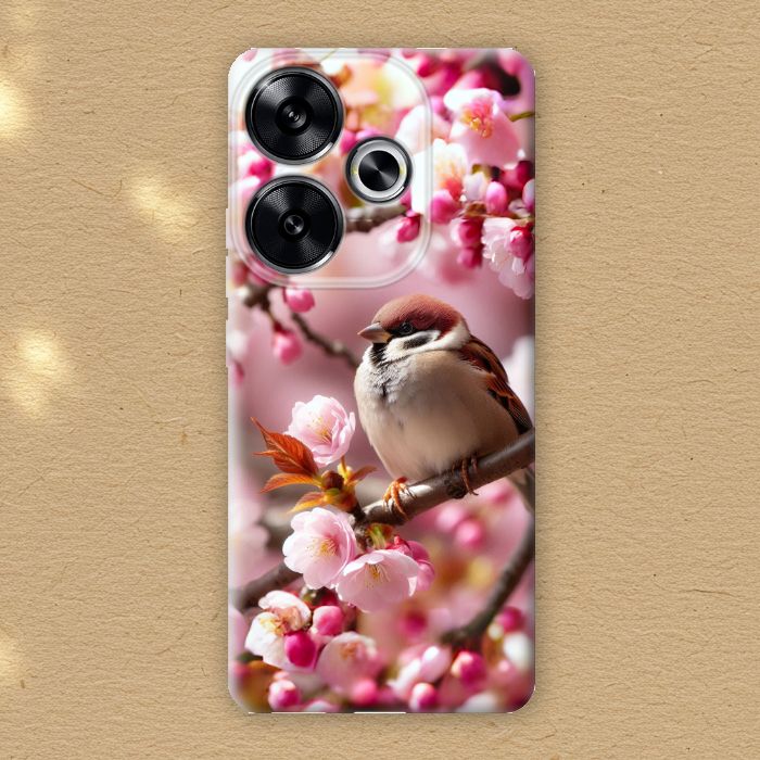 Авторський чохол на Samsung Galaxy M31 M315F та інші моделі телефонів "Горобець на гілці квітучої сакури"