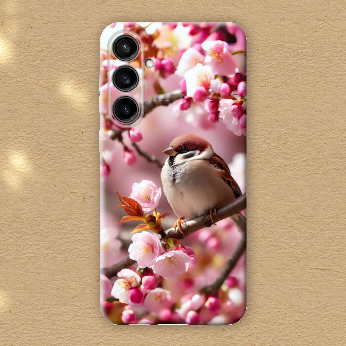Авторський чохол на Samsung Galaxy M31 M315F та інші моделі телефонів "Горобець на гілці квітучої сакури"
