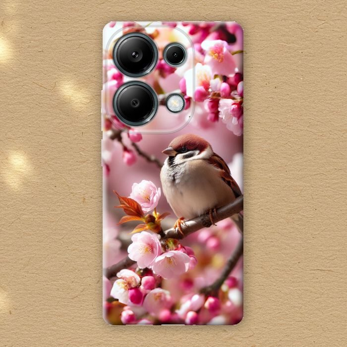 Авторський чохол на Samsung Galaxy M31 M315F та інші моделі телефонів "Горобець на гілці квітучої сакури"