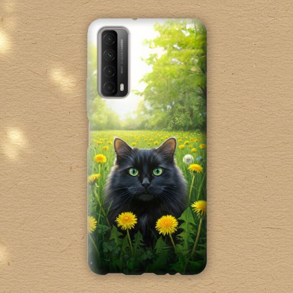 Авторський чохол на Huawei P30 Pro та інші моделі телефонів - Чорний кіт у  жовтих кульбабках